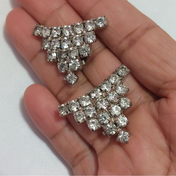 Vintage Prong Set Icy Rhinestone Shoe Clips - Picture 3 of 5
